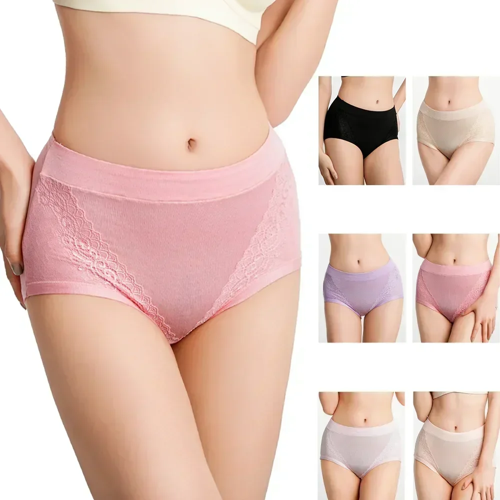 kf S0d9bb4ec04a1469cbe0ede3a3ff23a205 3pcs pack 2024 Women High Waist Panties Female Briefs Modal Lace Plus Size Underpants Mother Middle